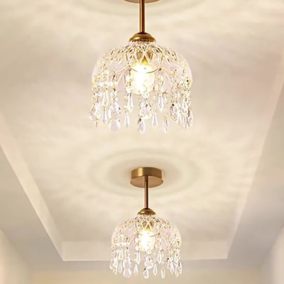 Modern Minimalist Flower Iron Glass Crystal 1-Light Semi-Flush Mount Ceiling Light For Hallway