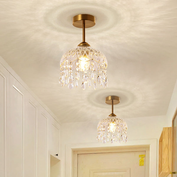 Modern Minimalist Flower Iron Glass Crystal 1-Light Semi-Flush Mount Ceiling Light For Hallway
