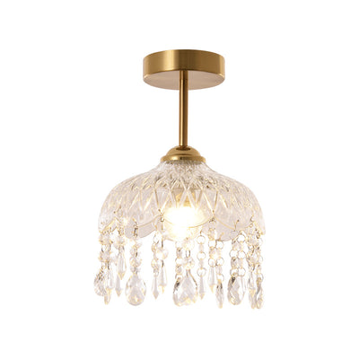 Modern Minimalist Flower Iron Glass Crystal 1-Light Semi-Flush Mount Ceiling Light For Hallway
