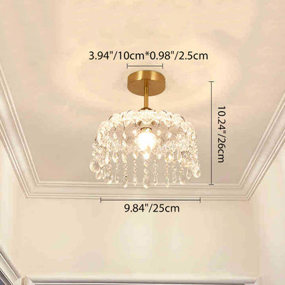 Modern Minimalist Flower Iron Glass Crystal 1-Light Semi-Flush Mount Ceiling Light For Hallway