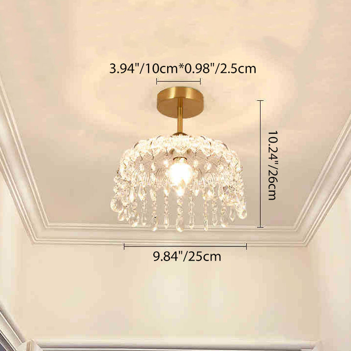 Modern Minimalist Flower Iron Glass Crystal 1-Light Semi-Flush Mount Ceiling Light For Hallway