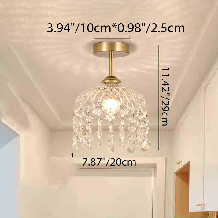 Modern Minimalist Flower Iron Glass Crystal 1-Light Semi-Flush Mount Ceiling Light For Hallway