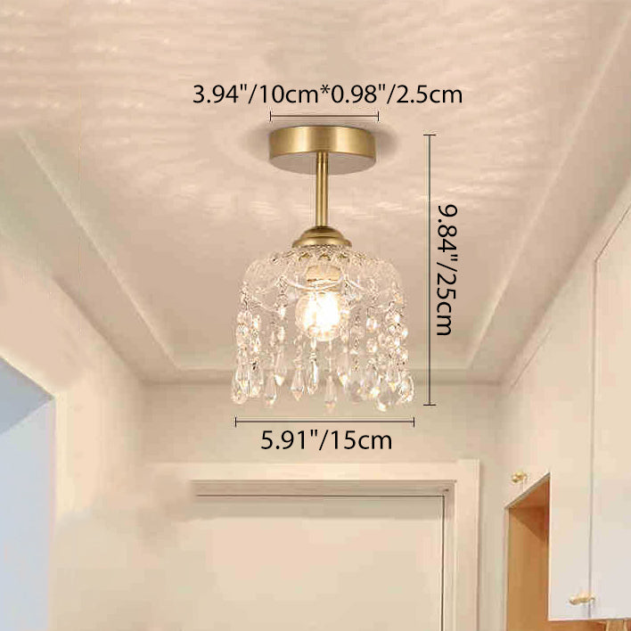 Modern Minimalist Flower Iron Glass Crystal 1-Light Semi-Flush Mount Ceiling Light For Hallway
