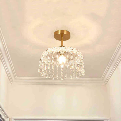Modern Minimalist Flower Iron Glass Crystal 1-Light Semi-Flush Mount Ceiling Light For Hallway