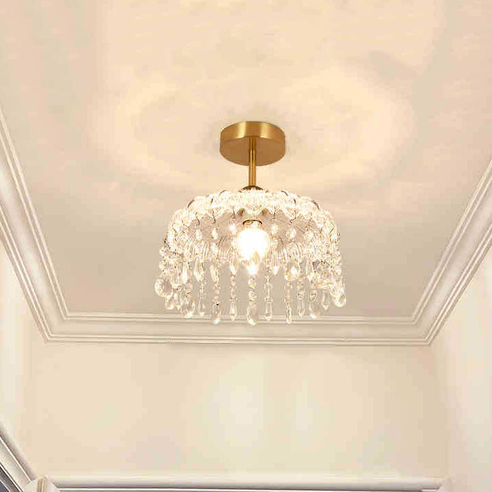 Modern Minimalist Flower Iron Glass Crystal 1-Light Semi-Flush Mount Ceiling Light For Hallway