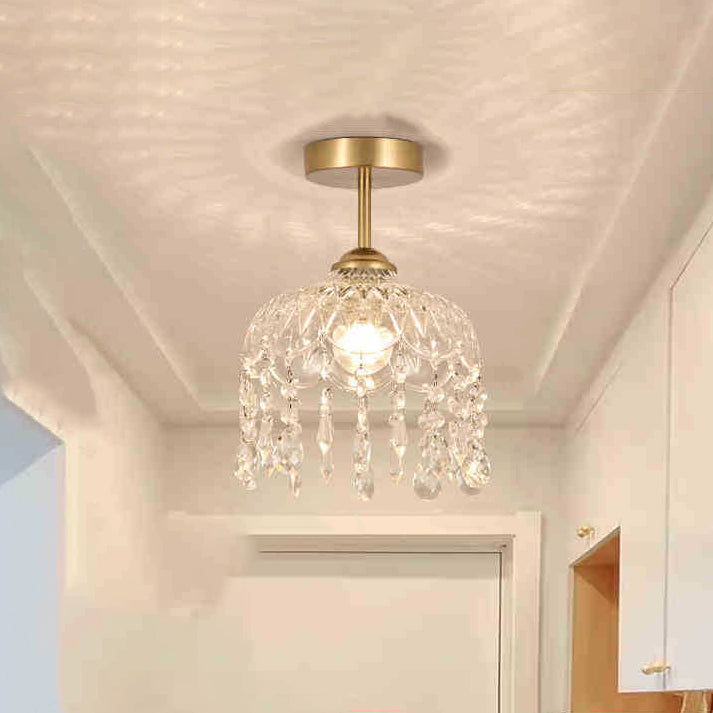 Modern Minimalist Flower Iron Glass Crystal 1-Light Semi-Flush Mount Ceiling Light For Hallway