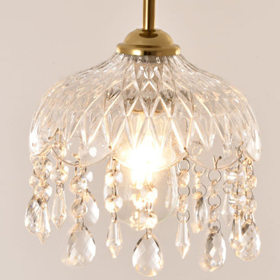 Modern Minimalist Flower Iron Glass Crystal 1-Light Semi-Flush Mount Ceiling Light For Hallway