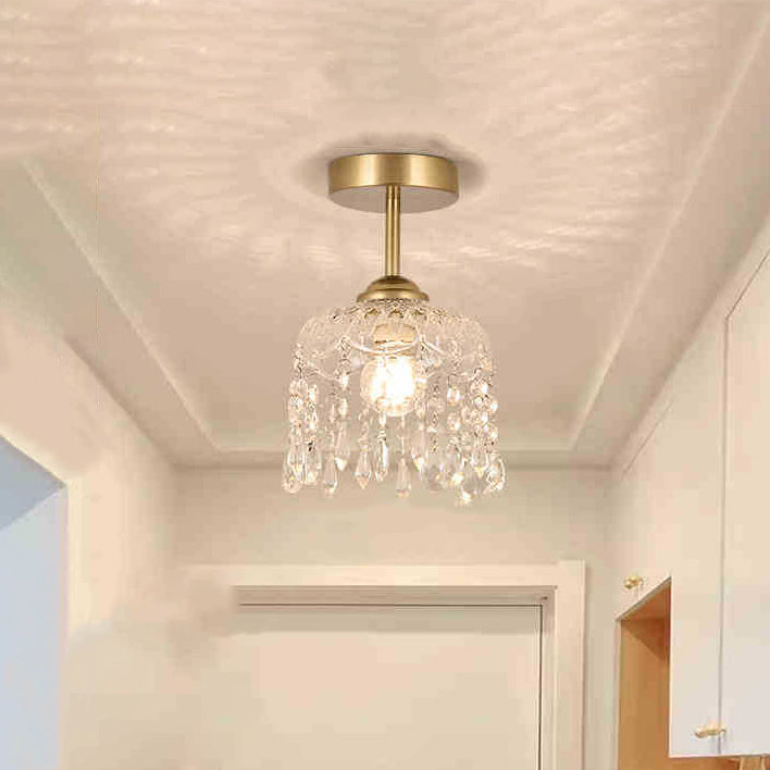 Modern Minimalist Flower Iron Glass Crystal 1-Light Semi-Flush Mount Ceiling Light For Hallway