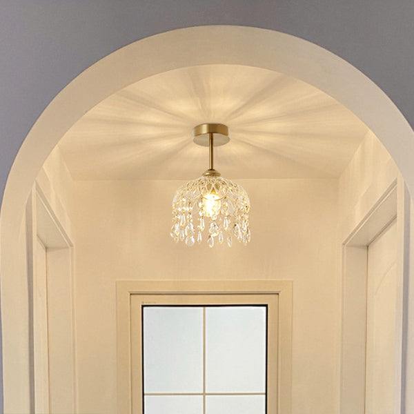 Modern Minimalist Flower Iron Glass Crystal 1-Light Semi-Flush Mount Ceiling Light For Hallway