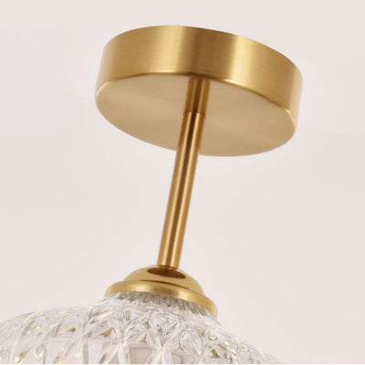 Modern Minimalist Flower Iron Glass Crystal 1-Light Semi-Flush Mount Ceiling Light For Hallway