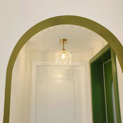 Modern Minimalist Flower Iron Glass Crystal 1-Light Semi-Flush Mount Ceiling Light For Hallway