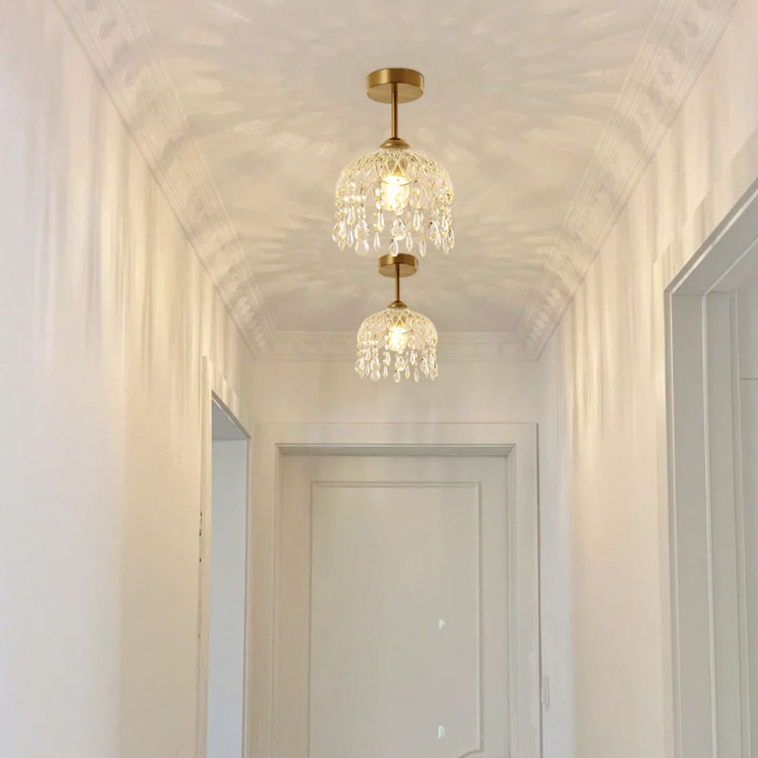 Moderne minimalistische Blumen Eisen Glas Kristall 1-Licht Semi-Flush Mount Deckenleuchte für den Flur 
