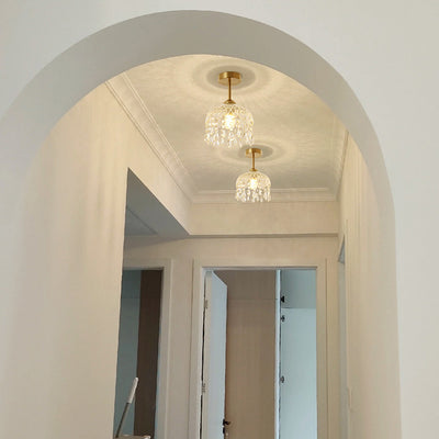 Modern Minimalist Flower Iron Glass Crystal 1-Light Semi-Flush Mount Ceiling Light For Hallway
