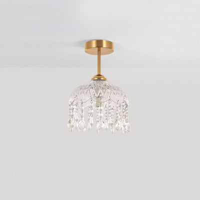 Modern Minimalist Flower Iron Glass Crystal 1-Light Semi-Flush Mount Ceiling Light For Hallway
