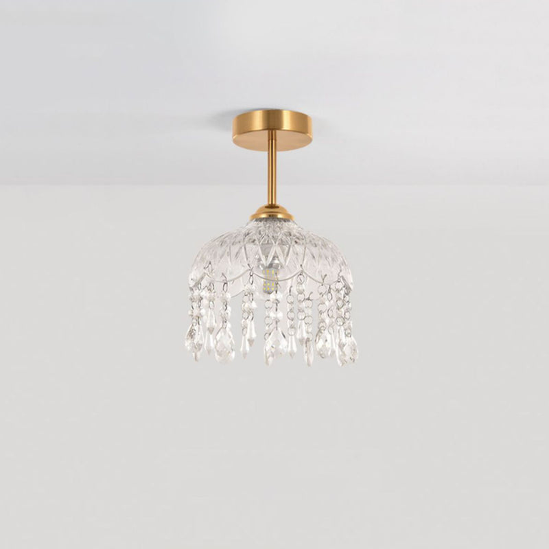 Modern Minimalist Flower Iron Glass Crystal 1-Light Semi-Flush Mount Ceiling Light For Hallway
