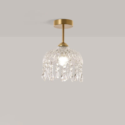 Modern Minimalist Flower Iron Glass Crystal 1-Light Semi-Flush Mount Ceiling Light For Hallway