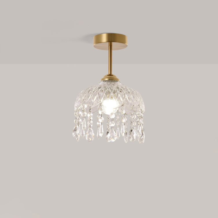 Modern Minimalist Flower Iron Glass Crystal 1-Light Semi-Flush Mount Ceiling Light For Hallway