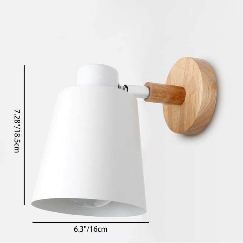 Contemporary Scandinavian Cylindrical Iron Wood 1-Light Wall Sconce Lamp For Bedroom