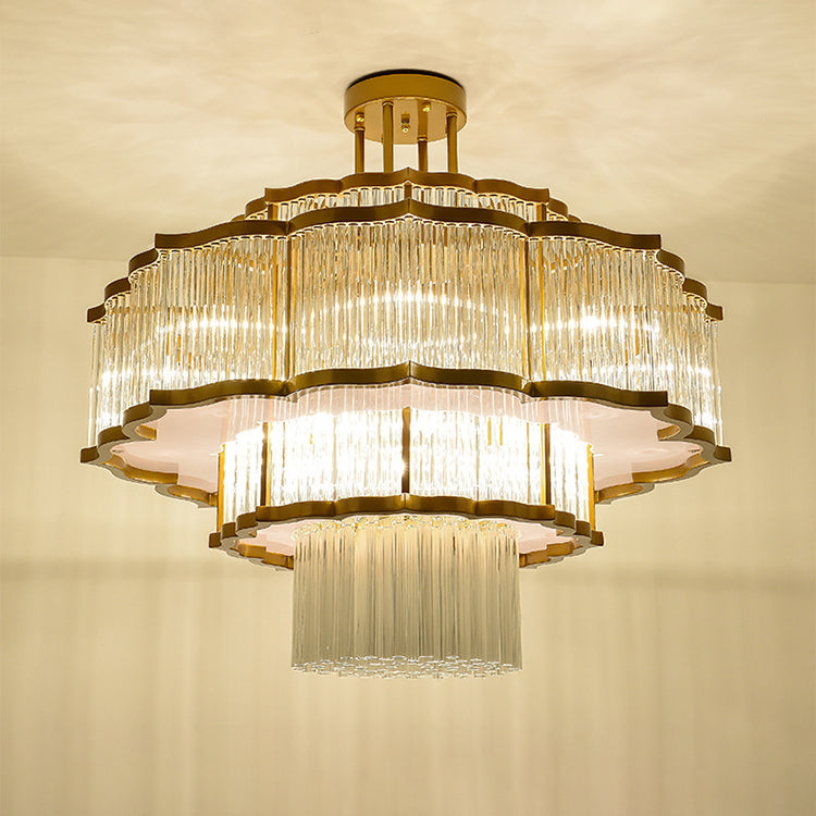 Moderne Art-Deco-Runde Spitze Eisen Glas 7/9/18/23 Licht Semi-Flush-Montage Deckenleuchte für Esszimmer 