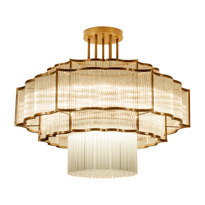 Moderne Art-Deco-Runde Spitze Eisen Glas 7/9/18/23 Licht Semi-Flush-Montage Deckenleuchte für Esszimmer 
