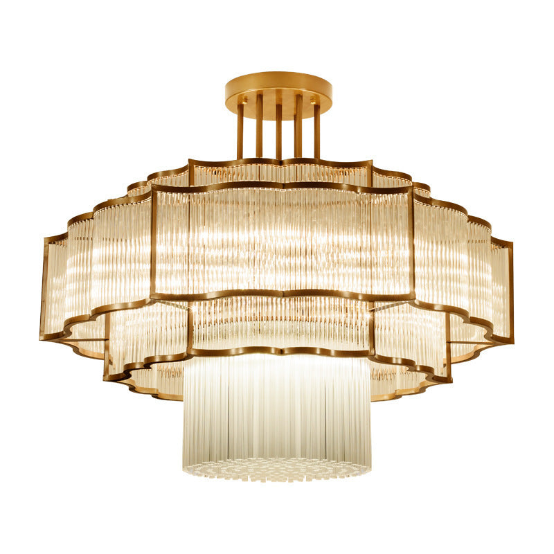 Moderne Art-Deco-Runde Spitze Eisen Glas 7/9/18/23 Licht Semi-Flush-Montage Deckenleuchte für Esszimmer 