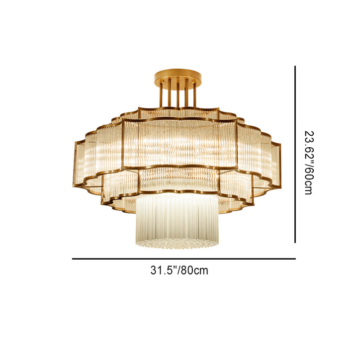 Modern Art Deco Circular Lace Iron Glass 7/9/18/23 Light Semi-Flush Mount Ceiling Light For Dining Room