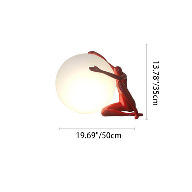 Moderne Art-Déco-Person, die einen Sitzball umarmt, Harz PE 1-Licht Tischlampe für das Schlafzimmer 