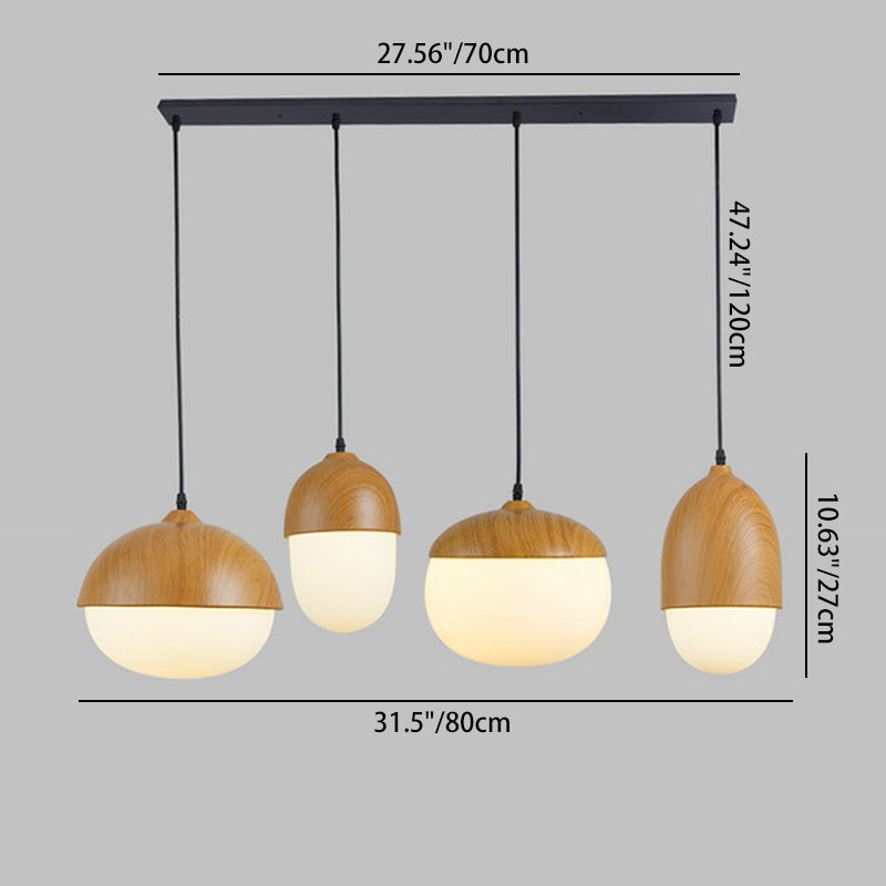 Contemporary Scandinavian Nut Glass Iron Wood 4-Light Island Light Chandelier For Bedroom