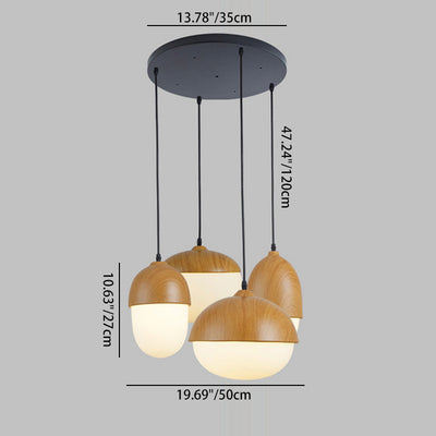 Contemporary Scandinavian Nut Glass Iron Wood 4-Light Island Light Chandelier For Bedroom