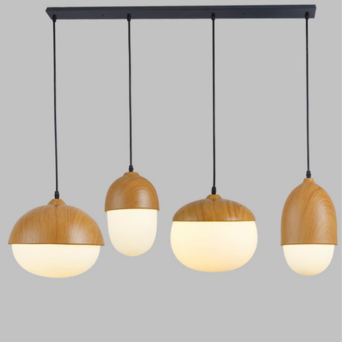 Contemporary Scandinavian Nut Glass Iron Wood 4-Light Island Light Chandelier For Bedroom