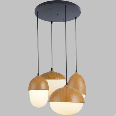 Contemporary Scandinavian Nut Glass Iron Wood 4-Light Island Light Chandelier For Bedroom