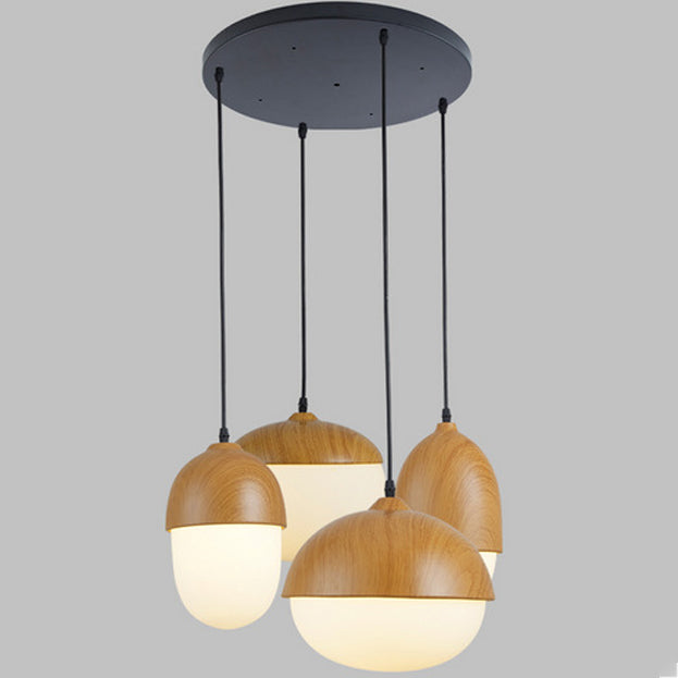 Contemporary Scandinavian Nut Glass Iron Wood 4-Light Island Light Chandelier For Bedroom