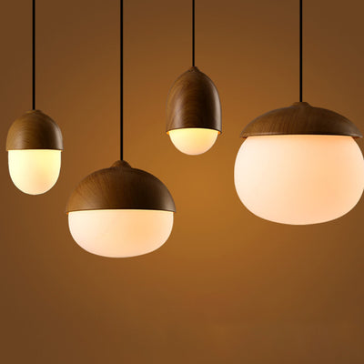 Contemporary Scandinavian Nut Glass Iron Wood 4-Light Island Light Chandelier For Bedroom