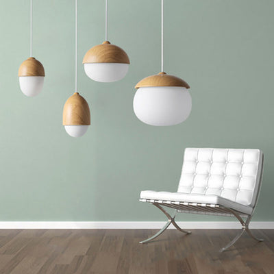 Contemporary Scandinavian Nut Glass Iron Wood 4-Light Island Light Chandelier For Bedroom
