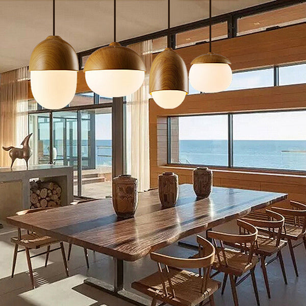 Contemporary Scandinavian Nut Glass Iron Wood 4-Light Island Light Chandelier For Bedroom
