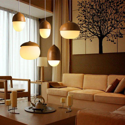 Contemporary Scandinavian Nut Glass Iron Wood 4-Light Island Light Chandelier For Bedroom