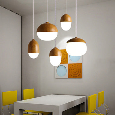Contemporary Scandinavian Nut Glass Iron Wood 4-Light Island Light Chandelier For Bedroom