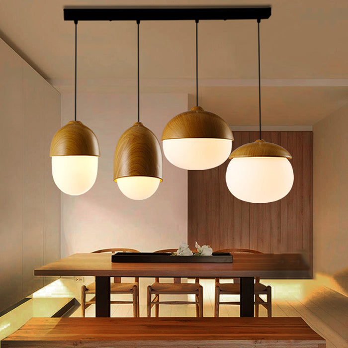 Contemporary Scandinavian Nut Glass Iron Wood 4-Light Island Light Chandelier For Bedroom
