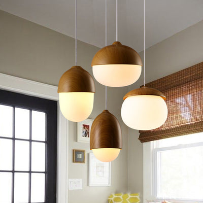 Contemporary Scandinavian Nut Glass Iron Wood 4-Light Island Light Chandelier For Bedroom