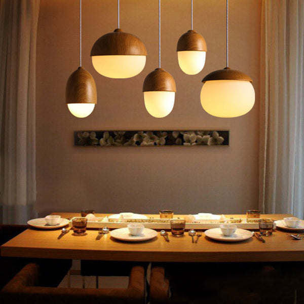 Contemporary Scandinavian Nut Glass Iron Wood 4-Light Island Light Chandelier For Bedroom