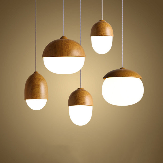Contemporary Scandinavian Nut Glass Iron Wood 4-Light Island Light Chandelier For Bedroom