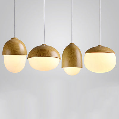 Contemporary Scandinavian Nut Glass Iron Wood 4-Light Island Light Chandelier For Bedroom