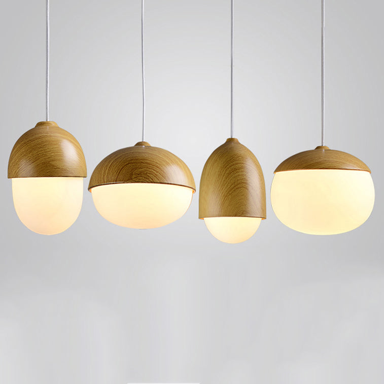 Contemporary Scandinavian Nut Glass Iron Wood 4-Light Island Light Chandelier For Bedroom