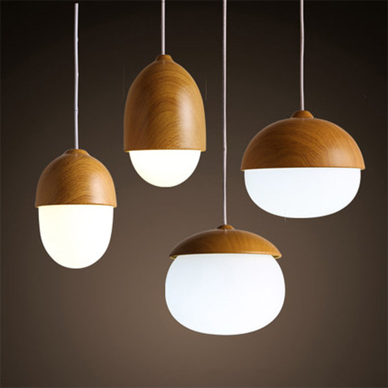 Contemporary Scandinavian Nut Glass Iron Wood 4-Light Island Light Chandelier For Bedroom