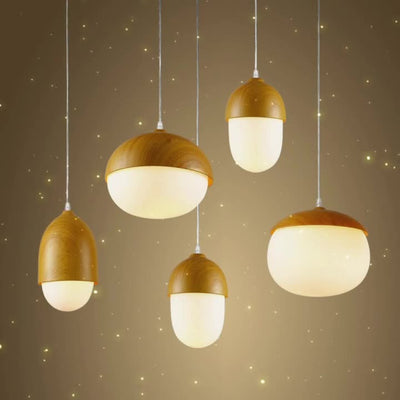 Contemporary Scandinavian Nut Glass Iron Wood 4-Light Island Light Chandelier For Bedroom