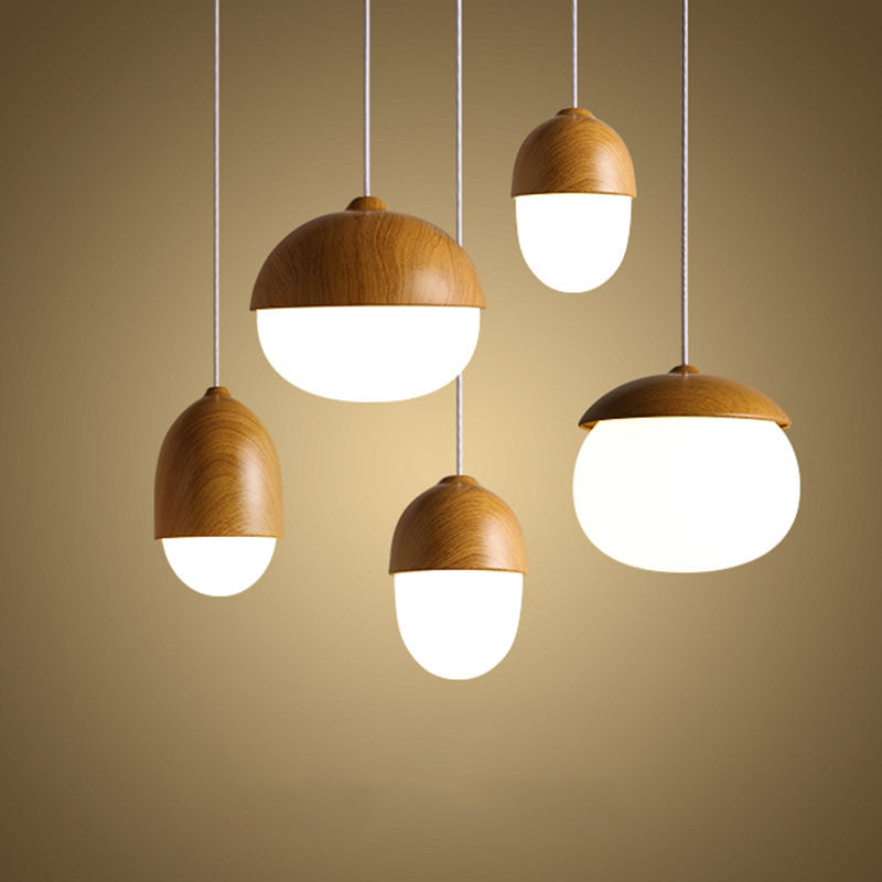 Contemporary Scandinavian Nut Glass Iron Wood 4-Light Island Light Chandelier For Bedroom
