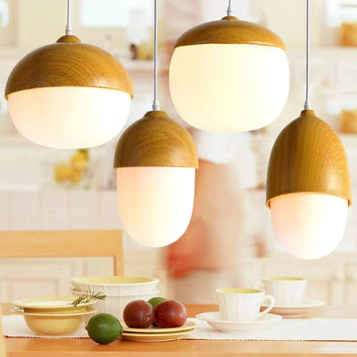 Contemporary Scandinavian Nut Glass Iron Wood 4-Light Island Light Chandelier For Bedroom