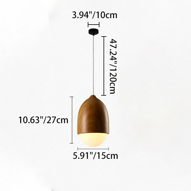 Contemporary Scandinavian Nut Glass Iron Wood 1-Light Pendant Light For Bedroom