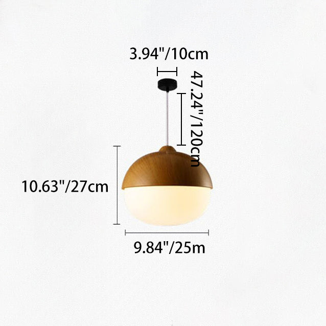 Contemporary Scandinavian Nut Glass Iron Wood 1-Light Pendant Light For Bedroom
