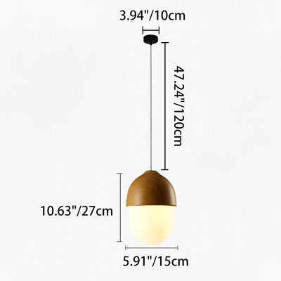 Contemporary Scandinavian Nut Glass Iron Wood 1-Light Pendant Light For Bedroom